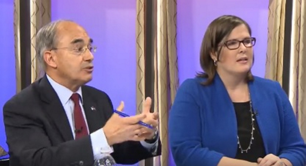 U.S. Rep. Bruce Poliquin, R-2nd District, debates Democratic challenger Emily Cain on Wednesday at a forum hosted by NBC affiliate WCSH6.