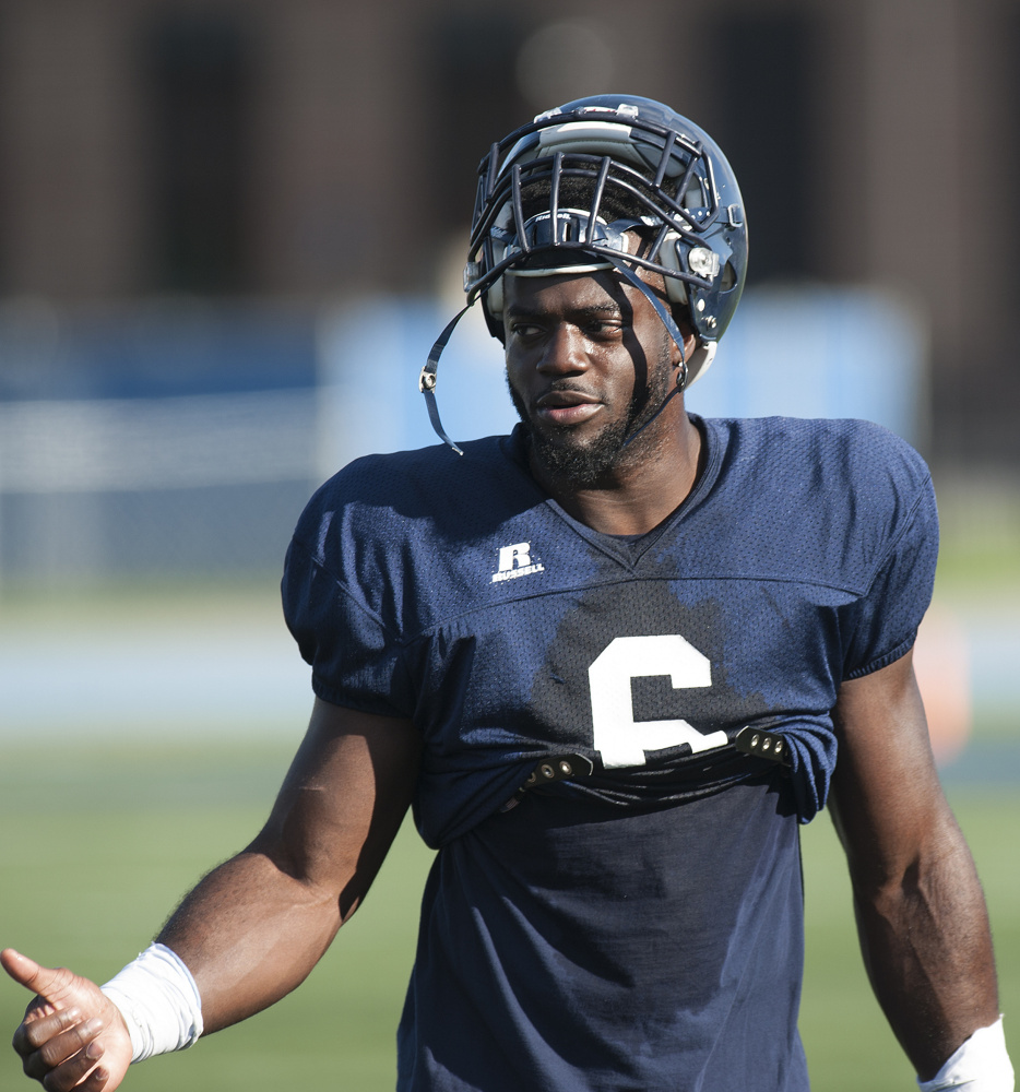 Maine's Christophe Mulumba Tshimanga comes off the field during a team scrimmage at the UMaine campus in Orono on Sunday.