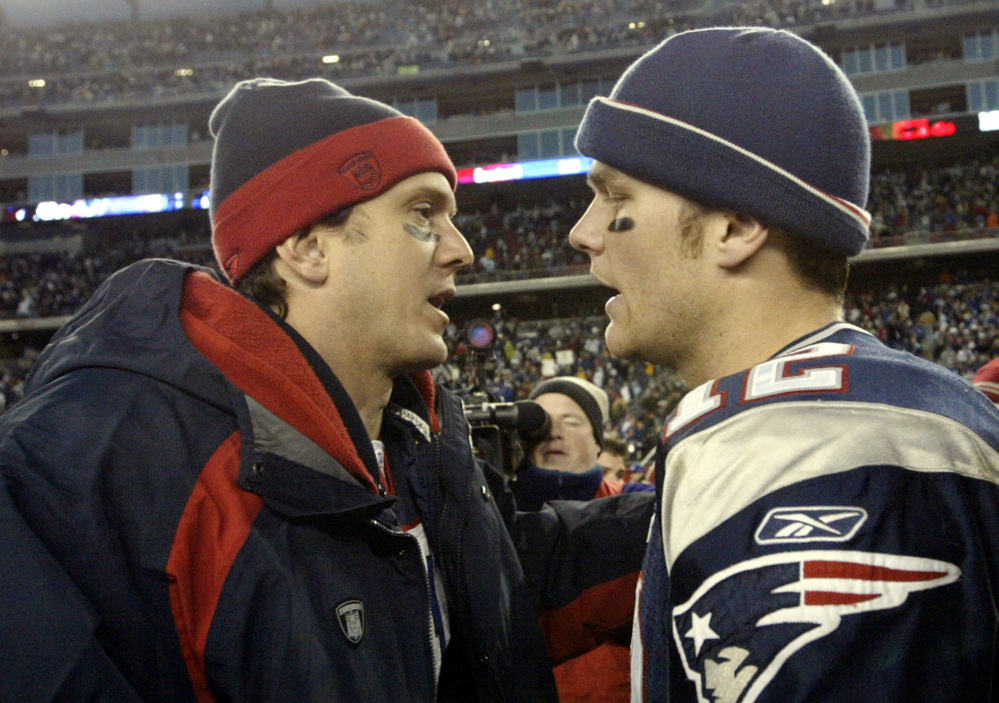 Since Tom Brady, right, succeeded Drew Bledsoe, left, as New England's starting quarterback, Brady has compiled a 25-3 record against the Bills.