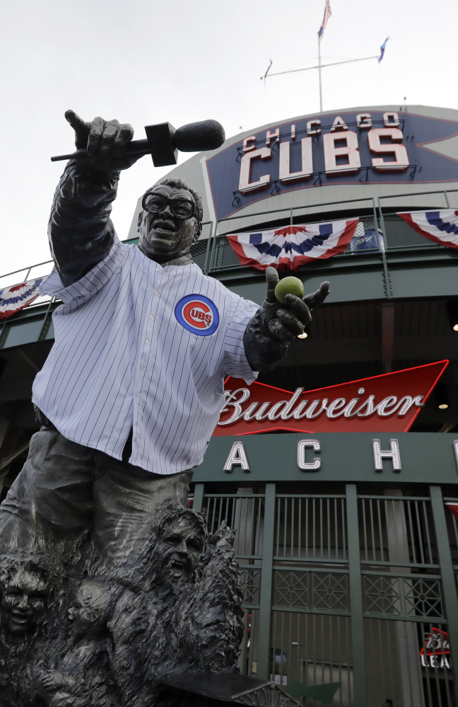 Wrigley Field, with its statue of famed Cubs broadcaster Harry Carey, is a Fall Classic venue for the first time since 1945. The Cubs lost that series in seven games to the Detroit Tigers.