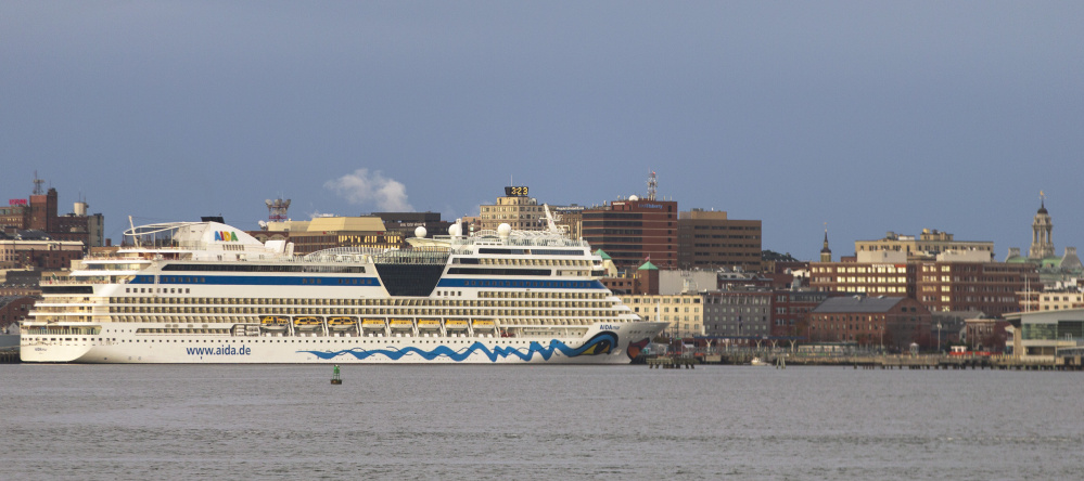 The cruise ship AIDAmar docked in Portland on Saturday morning. For the first season ever, cruise ships brought more than 100,000 passengers to the city. 