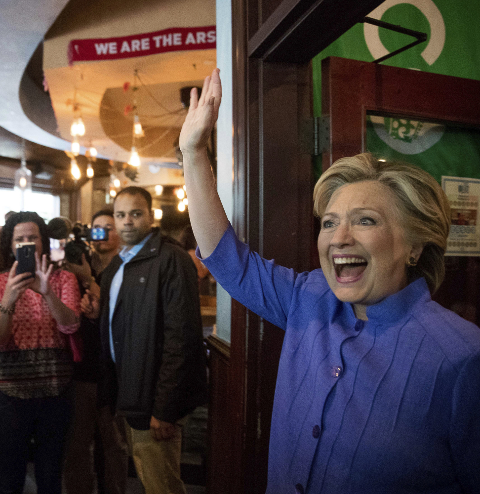 Democratic presidential candidate Hillary Clinton arrives at an early voting brunch Sunday at Fado Irish Pub in Miami.