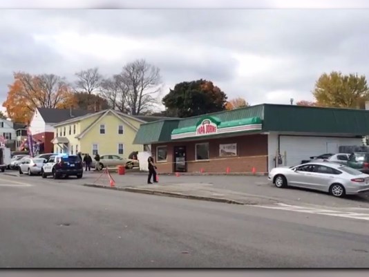 Biddeford police investigate after employees of Papa John's restaurant reported finding blood outside when they arrived at work Sunday.