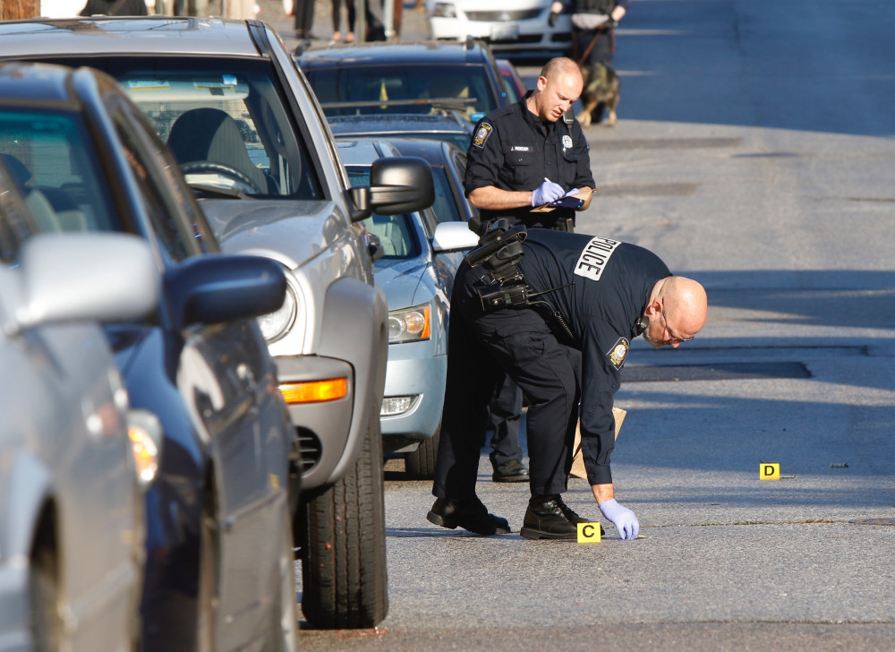 Portland police investigate a shooting on Gilman Street on Wednesday morning.