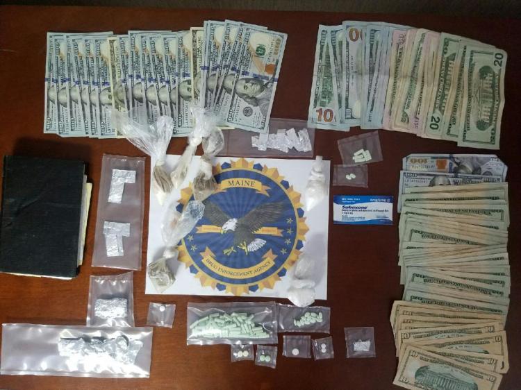 Drugs and cash seized from a home in Lubec. Photo courtesy Maine State Police