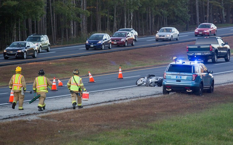 A motorcyclist and his passenger were injured Wednesday when the motorcycle crashed in rush-hour traffic near Mile 17 in Yarmouth.