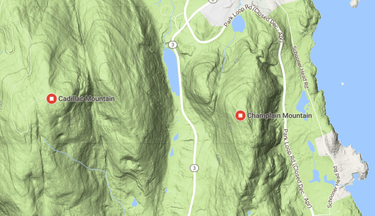 Map of Champlain Mountain in Acadia National Park