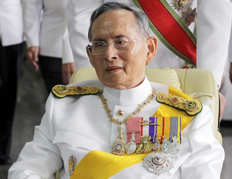 Thailand's King Bhumibol Adulyadej in 2011 on his way to the Grand Palace in Bangkok for a ceremony celebrating his birthday. 