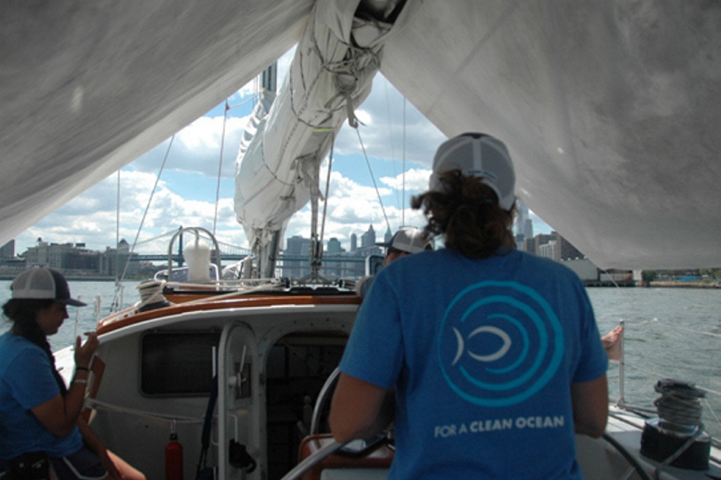 The American Promise and its crew navigate the Hudson River in New York Harbor as part of an effort to see how pervasive microfibers have become in U.S. waterways.