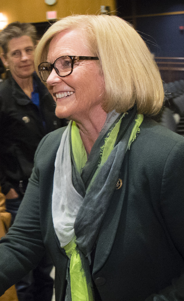 Rep. Chellie Pingree greets supporters after a debate this week. "I have worked hard to represent the district ... (and) focus on the issues that are most important to us," she says.