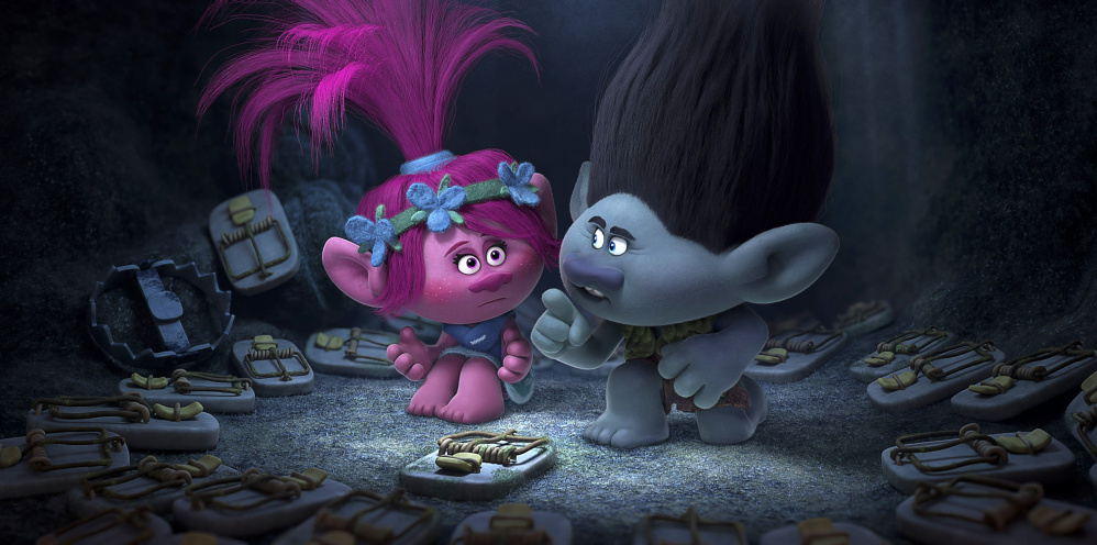 Poppy, voiced by Portland native Anna Kendrick, and Branch, voiced by Justin Timberlake, in a scene from "Trolls."
