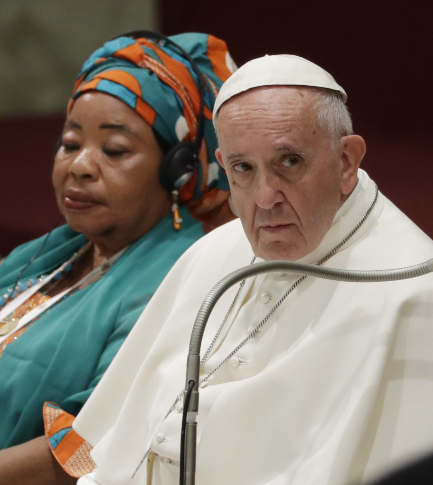 Pope Francis gives an audience at the Vatican on Saturday.
