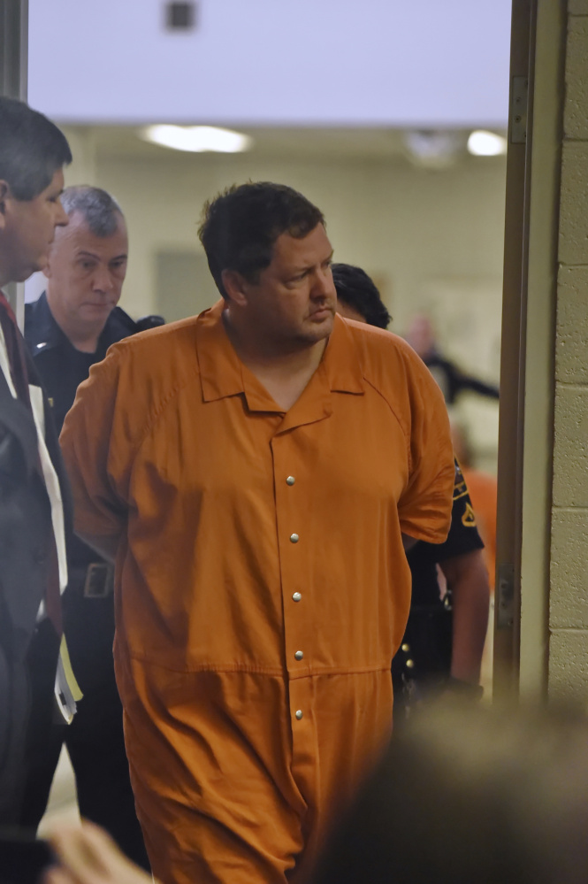Todd Kohlhepp enters the courtroom for a bond hearing Sunday at the Spartanburg Detention Facility in Spartanburg, S.C. The judge denied bond for Kohlhepp, who is charged with a 2003 quadruple slaying and more recently holding a woman captive on his property.