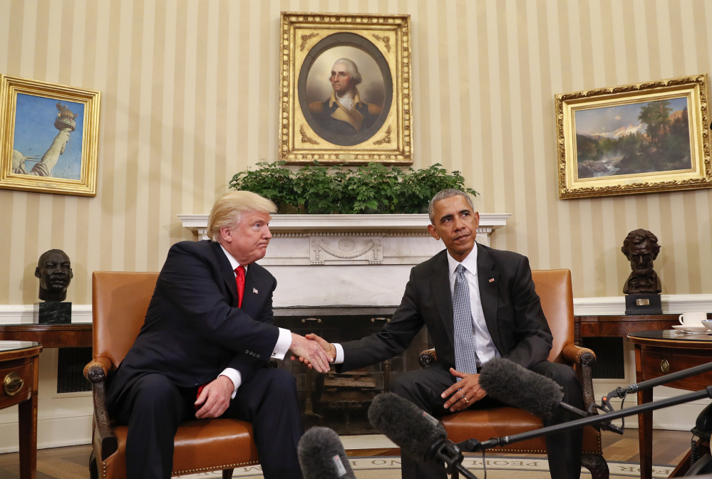 After they met in the Oval Office for the first time face-to-face, President-elect Donald Trump told President Obama "it was a great honor being with you," and Obama pledged "to do everything we can to help you succeed."