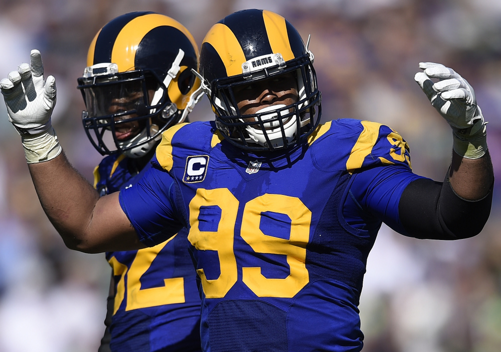 Los Angeles Rams defensive tackle Aaron Donald, now in his third season, could be considered the top defensive player in the league, especially with J.J. Watt out for the season.