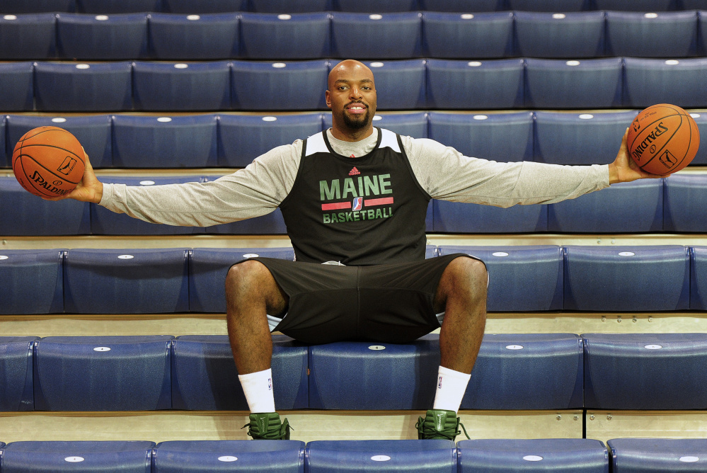 Dallas Lauderdale of the Maine Red Claws stands 6-foot-8 with a wingspan of 7-6, which makes him extremely valuable in the middle. The Red Claws' home season begins Friday night at the Portland Expo.