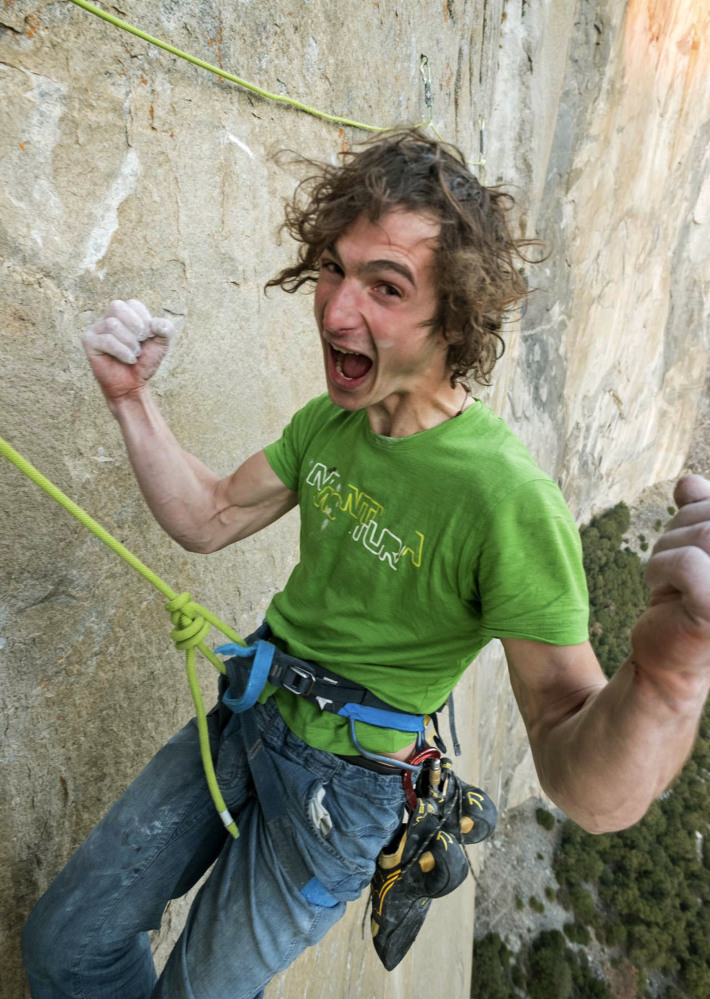 Adam Ondra celebrates on the sheer granite 3,000-foot wall, after pulling himself up with just his fingers and toes.
Associated Press/Heinz Zak, Black Diamond Equipment 