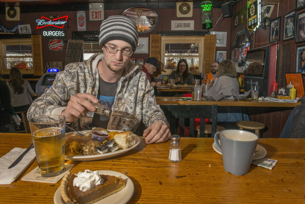 While Ruski's Tavern typically serves breakfast for people getting off the graveyard shift, Thursday they offered a full Thanksgiving dinner for patrons like Lucas McGowan. It's not clear how the tradition started, but owners Josh and Monica Whaley say it was in place 11 years ago.