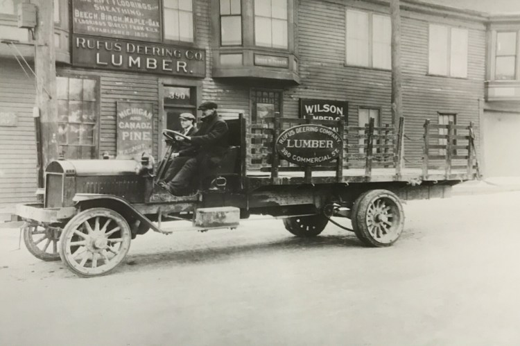 An undated photo of a Rufus Deering Lumber delivery truck.