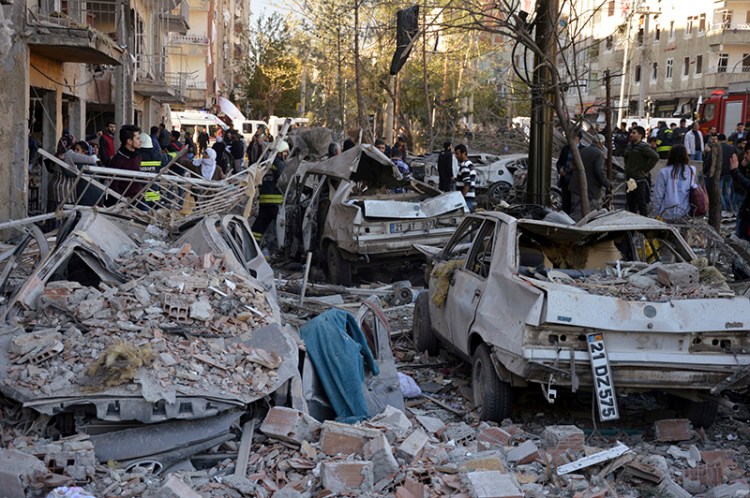 Damage caused by a car bomb in the Turkish city of Diyarbakir, early Friday, that killed eight people.