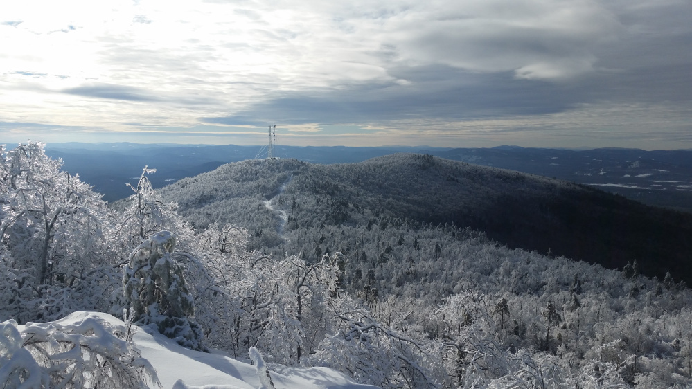 A view of the southwest summit from the Ledges Trail at Pleasant Mountain 
 Jake Christie photo
