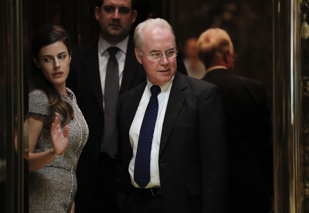 Rep. Tom Price, R-Ga., stands in an elevator as he arrives at Trump Tower last month. Price is the president-elect's choice to head the Department of Health and Human Services and back a rapid and traumatic repeal of the Affordable Care Act, putting millions of Americans into limbo regarding their health insurance.