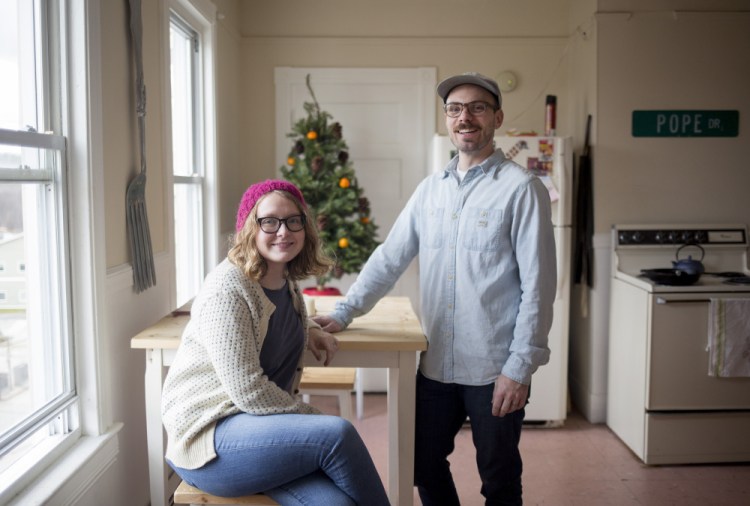 Phoebe and Rance Pope, owners of Needless Society, in their home and workspace in Lewiston.