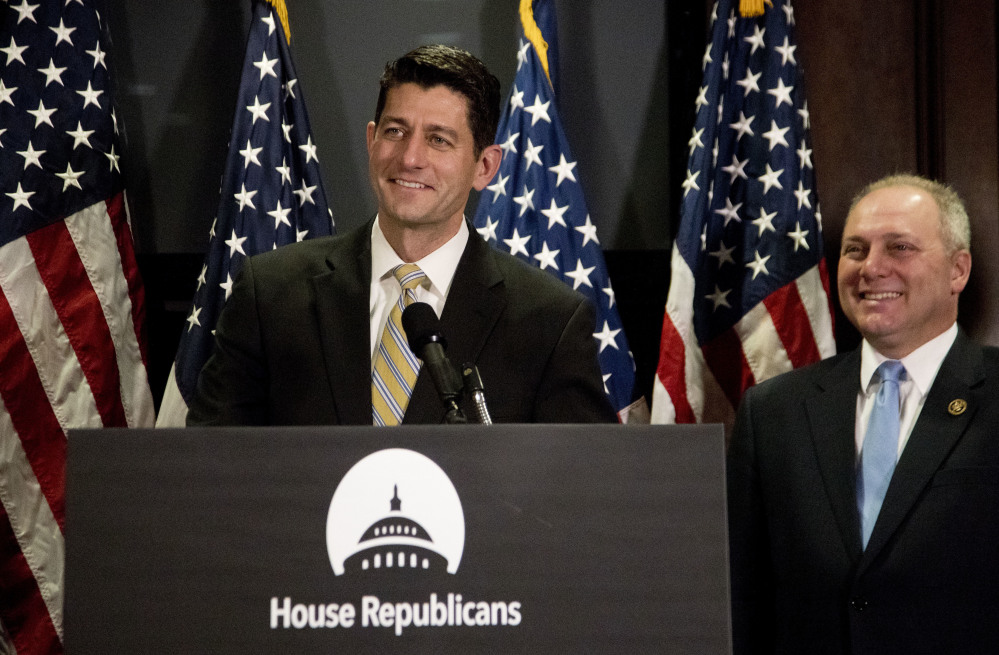 Speaker Paul Ryan, shown with House Majority Whip Steve Scalise, wants to make sure that any transition from Obamacare "does not pull the rug out from under people."