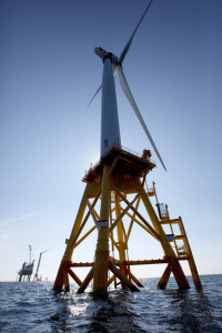 One of Deepwater Wind's turbines is viewed off Block Island, R.I. The nation's first offshore wind farm has opened off the coast of Rhode Island, ushering in a new era for the industry in the United States.