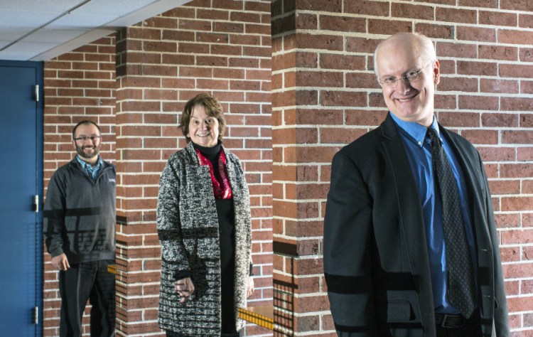 The University of New England's new Academy of Digital Sciences is led by Director Jay Collier, right; Vice President of Strategic Initiatives Ellen Beaulieu; and Program Manager Mike Preble. The cost to enroll in each program is $1,450.