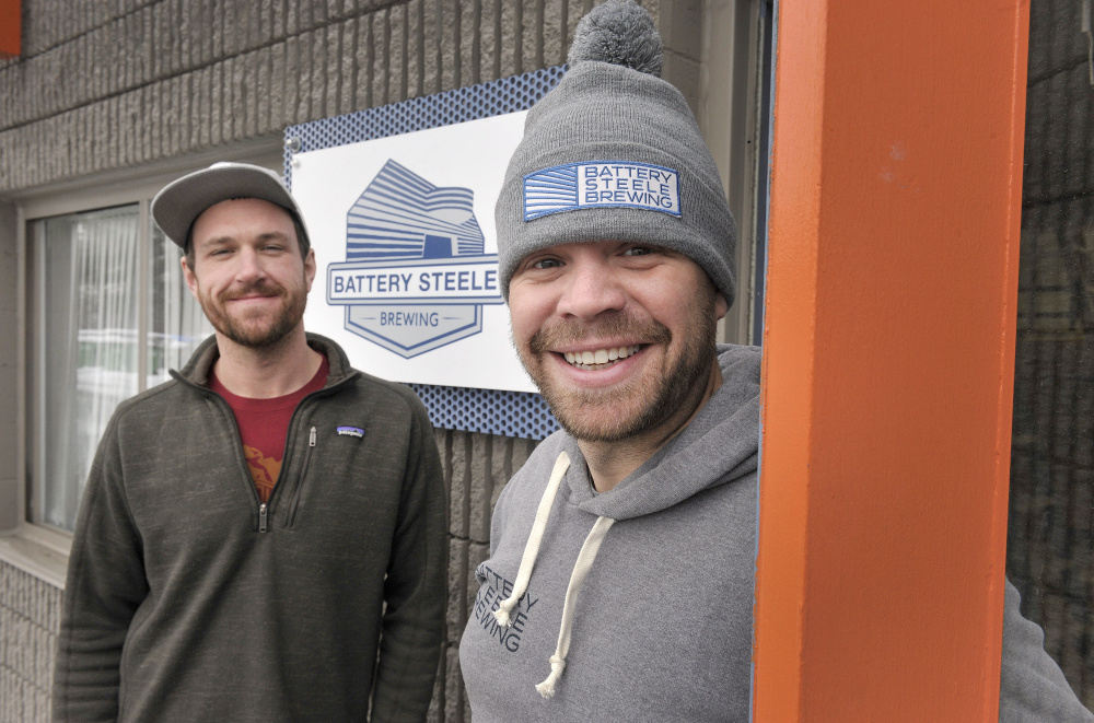 Battery Steele Brewing, owned by Shane Noble, left, and Jake Condon, is the newest venture at 1 Industrial Way. John Ewing/Staff Photographer