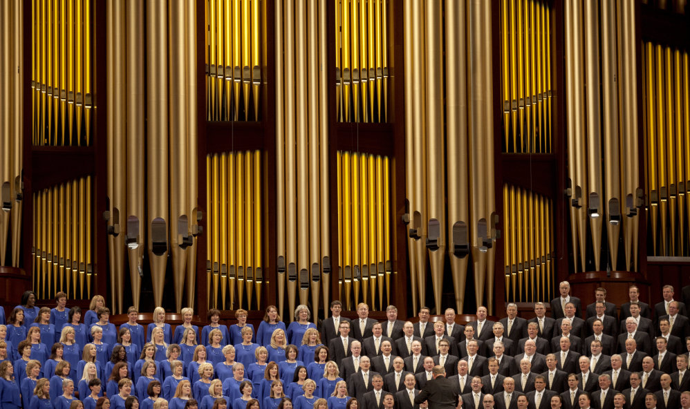 The Mormon Tabernacle Choir sings at a church conference in Salt Lake City. The choir's decision to sing at President-elect Donald Trump's inauguration has been controversial among members of the Church of Jesus Christ of Latter-day Saints.