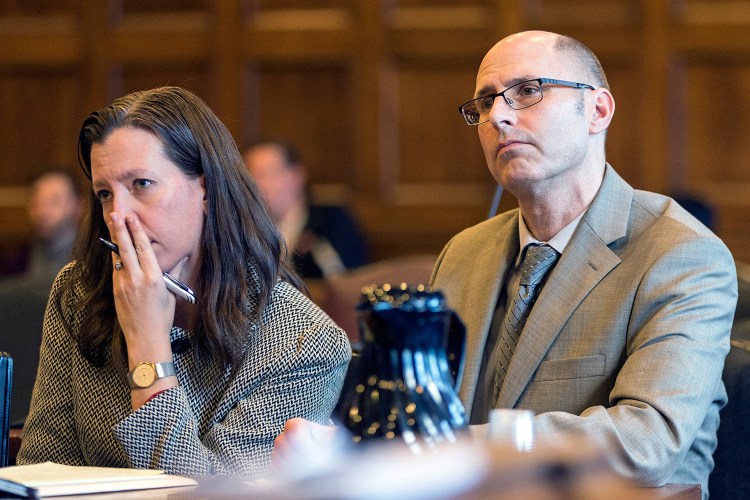 Gregory Nisbet and his attorney Sarah Churcill listen Thursday as Superior Court Justice Thomas Warren gives Nisbet a 90-day jail sentence and a $1,000 fine.
Ben McCanna/Staff Photographer