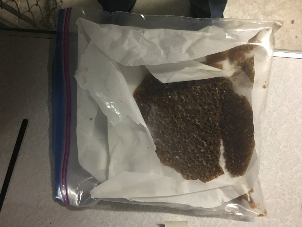 A Maine State Police photo of the drug "shatter," a highly potent derivative of marijuana, that was seized during a traffic stop in Alfred.