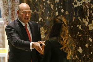 Gary Cohn, Goldman Sachs Group Inc president and chief operating officer, greets Madeleine Westerhout as he arrives for a meeting at Trump Tower to speak with President-elect Donald Trump in New York, on Nov. 29, 2016. Reuters/Lucas Jackson
