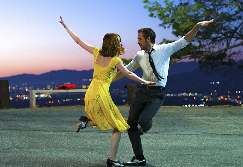 Ryan Gosling, right, and Emma Stone in a scene from, "La La Land." 