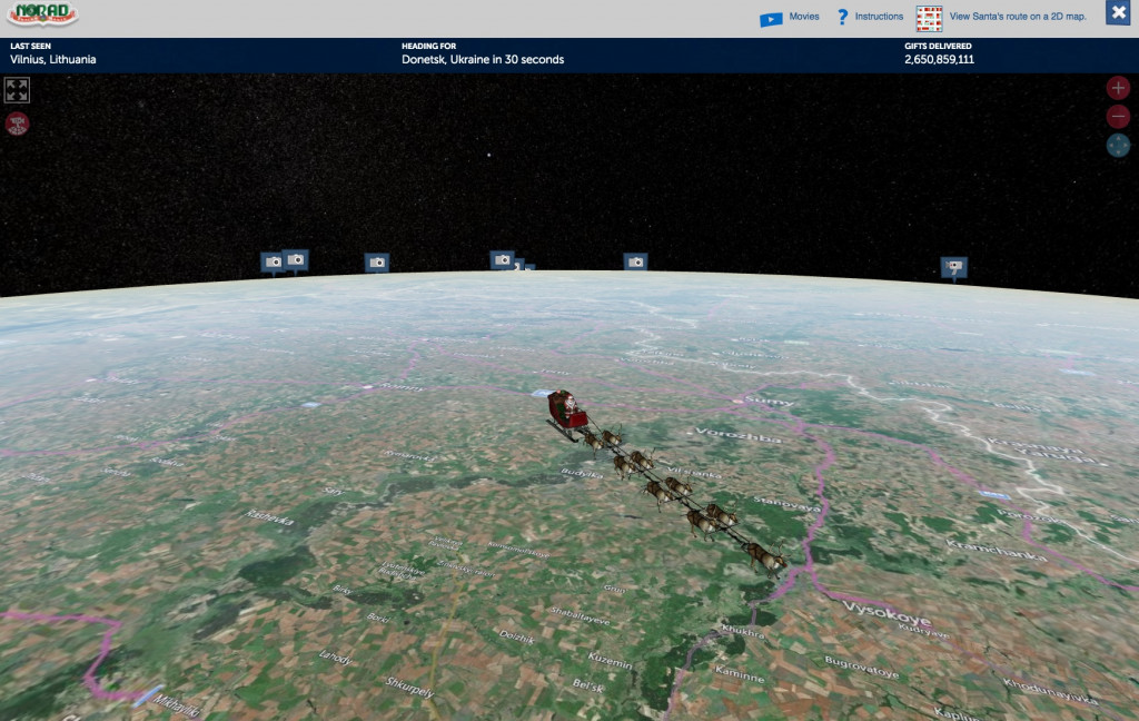 Santa was seen over Ukraine around 2:45 p.m. on Christmas Eve.