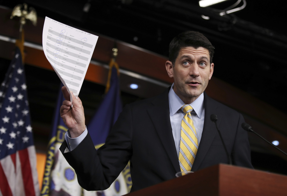 Brandishing insurance premium statistics, House Speaker Paul Ryan of Wisconsin tells reporters Thursday that a Republican effort to repeal Obamacare includes stripping federal funding for Planned Parenthood.