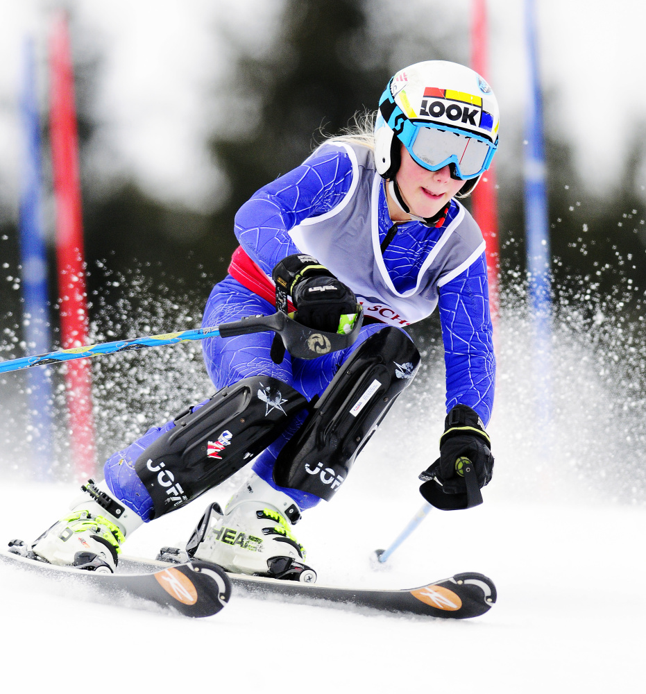 Elli Andrus, of Camden-Rockport Middle School, races during the 12th annual Marlee Johnston Memorial Ski Race on Saturday in Readfield.
