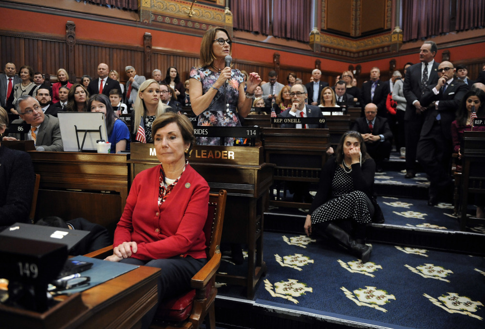 House Minority Leader Themis Klarides, R-Derby, speaks during the opening session in Hartford. "The tone from certain people is different, the conciliatory tone versus the aggressive tone," she said of her party's newfound strength.