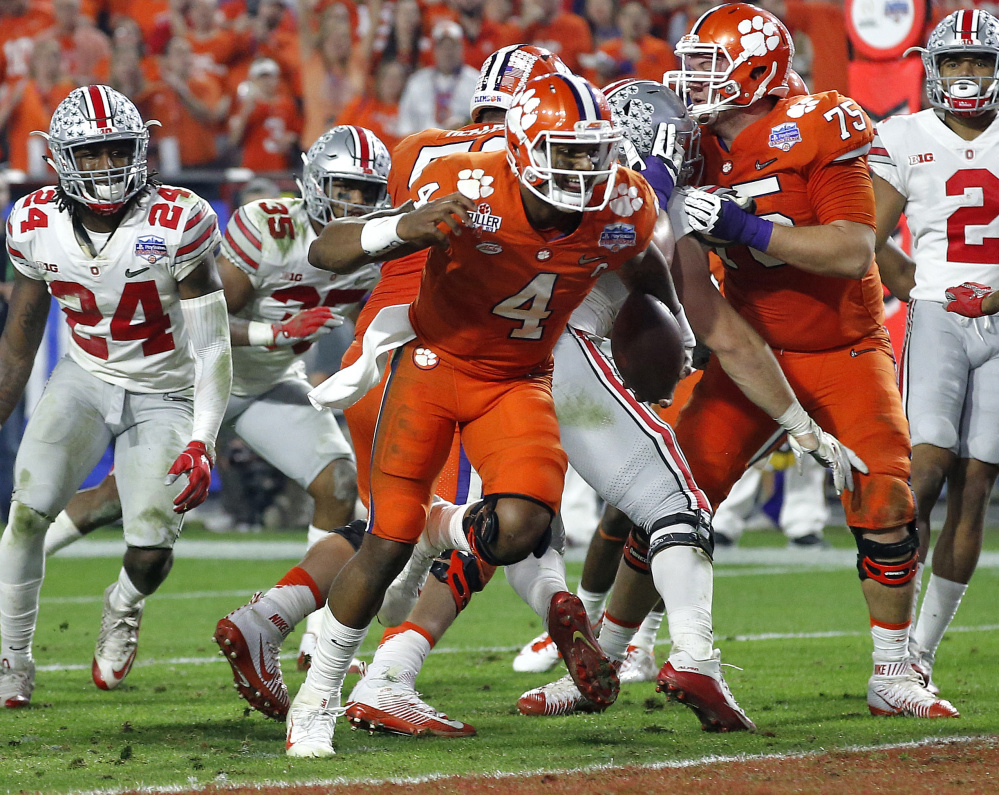 Clemson quarterback Deshaun Watson passed for 405 yards and rushed for 73 in the Tigers' 45-40 loss to Alabama in the national championship game last season. The Heisman Trophy runner-up leads Clemson into a rematch on Monday night.
