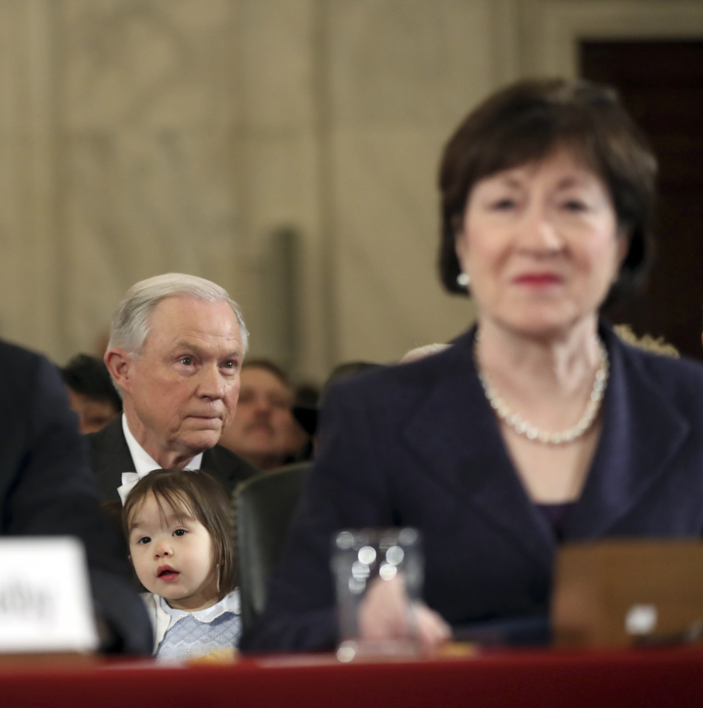 Sen. Jeff Sessions and Maine Sen. Susan Collins, a supporter, at his confirmation hearing in Washington on Tuesday.