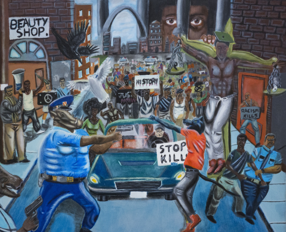 A painting by David Pulphus, a recent high school graduate from Misssouri, has become  the object of a controversy among lawmakers in the U.S. Capitol. The painting was pulled down twice from a tunnel in the Capitol complex and then rehung.