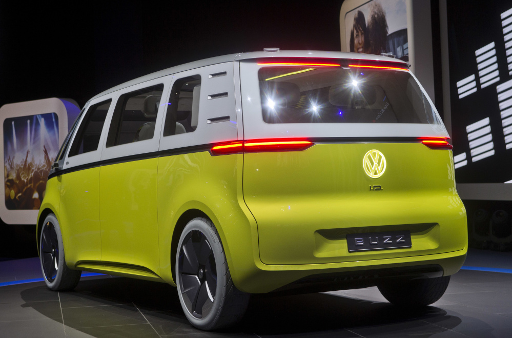 A few automakers are banking on nostalgia to sell future models, such as the Volkswagen ID Buzz, above, an all-electric concept van based on the iconic 1960s minibus. Ford's Bronco SUV is returning, and so is Jeep's wood grain-sided Wagoneer.