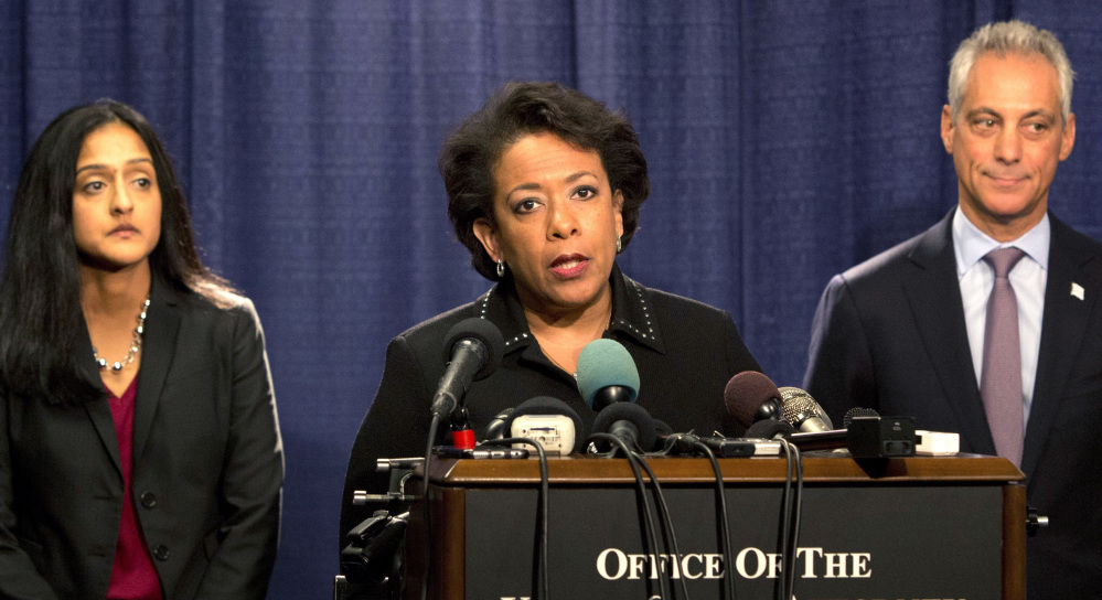 Attorney General Loretta Lynch appears Friday at a news conference in Chicago after the Justice Department released a report criticizing the city's police department.
