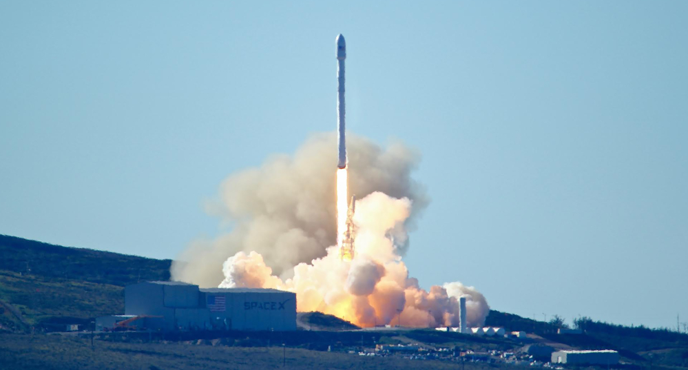 Space-X's Falcon 9 rocket with 10 satellites blasts off at Vandenberg Air Force Base in California on Saturday.