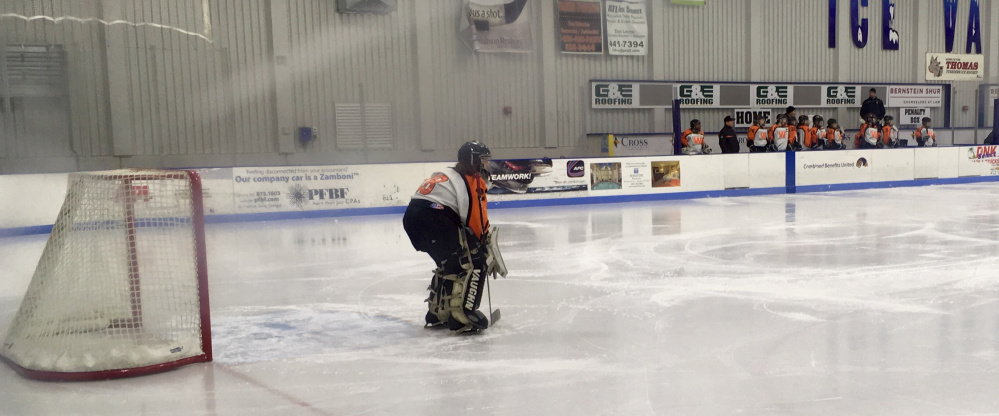 Winslow/Gardiner goalie Cassie Demers is playing in the net for only the second year.