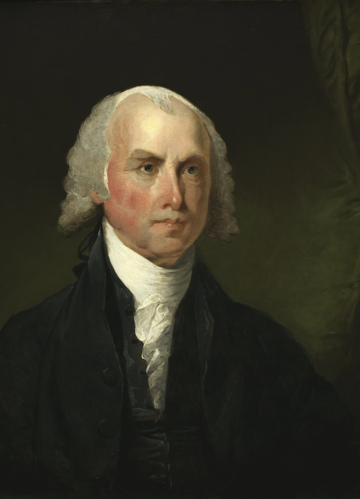 James Madison, seen in a portrait by Gilbert Stuart around 1821, reasoned that balances and shared power would produce stability.