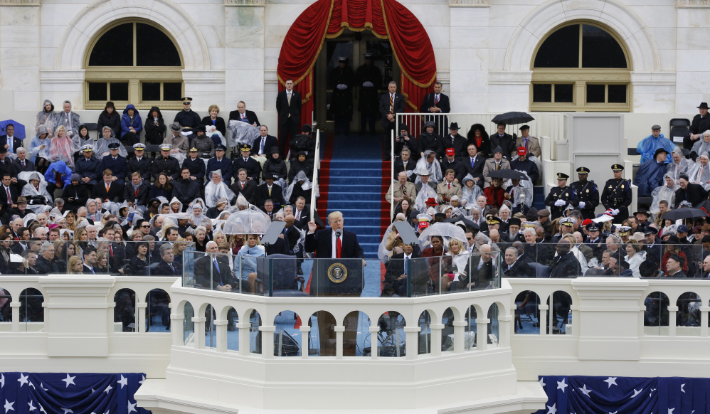 President Trump delivers his inaugural address Friday after being sworn in as the 45th president of the United States during the 58th presidential inauguration at the U.S. Capitol in Washington.