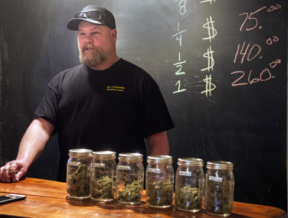 Derek Wilson talks about his new business, The Cannabis Healing Center, on Thursday in Hallowell.